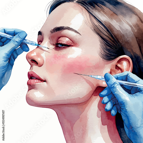 Watercolor vector of side profile botox treatment near eye area