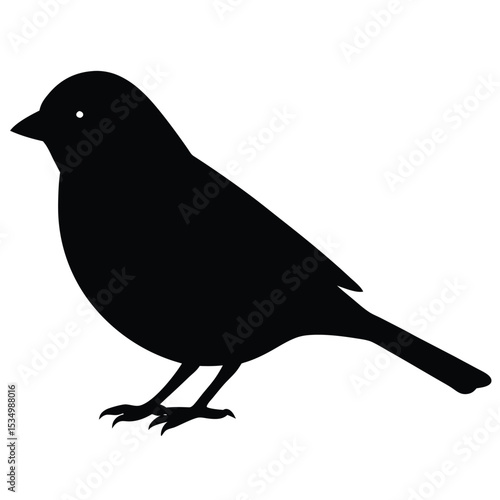 Classic songbird silhouette in profile, a simple black bird shape on a white background