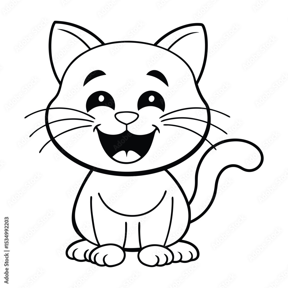 A cute domestic feline cartoon character with a funny tail illustration sitting playfully A cute domestic feline cartoon character with a funny tail illustration sitting playfully
