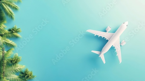 Wallpaper Mural Airplane above tropical leaves on blue background. Torontodigital.ca