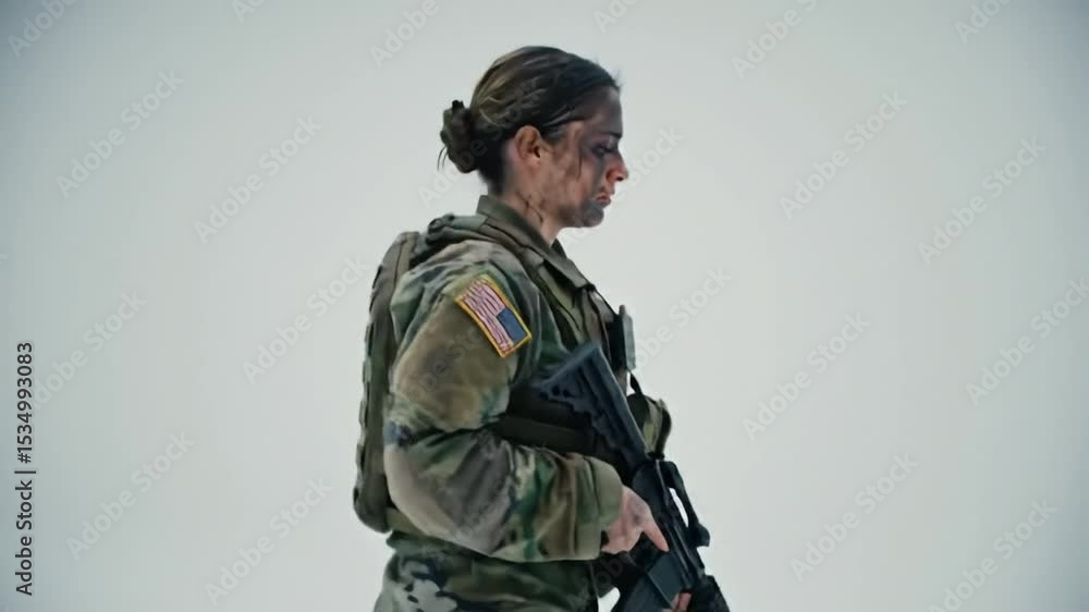 Female soldier with rifle in tactical uniform Female soldier with rifle in tactical uniform
