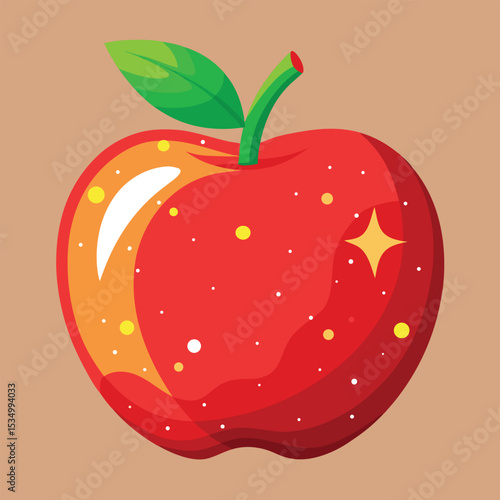 Enchanting shiny red apple with magical sparkles, a symbol of fresh nutrition and health.