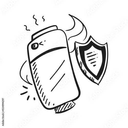 Hand-drawn doodle illustrating enhanced security and protection concepts for a contemporary vaping device or e-vaporizer