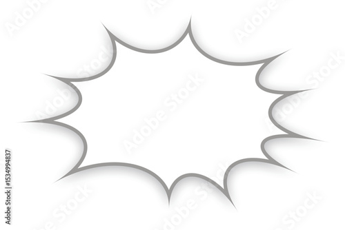 The shape is reminiscent of an explosion or a sudden impact, often used in comics and graphic novels to convey loud noises, shouts, or impactful statements.