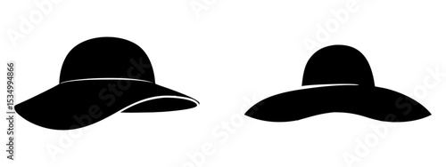 Set of beach hat full black silhouette vector illustration design