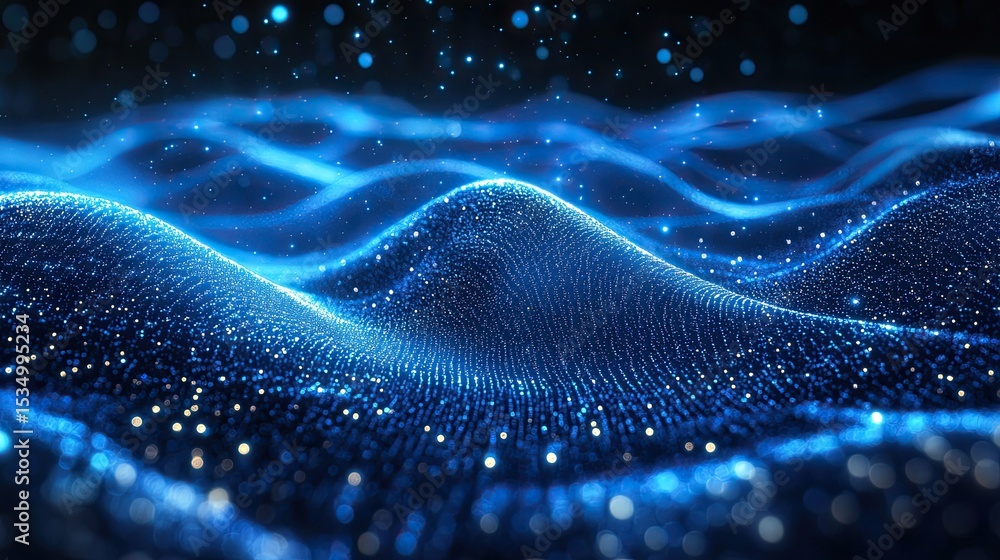 Fototapeta premium Abstract background with flowing blue lines and data points illustrating technology 