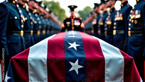 Military funeral with american flag coffin
