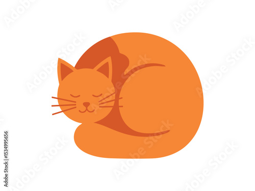 Cute Flat Illustration of an Orange Cat Sleeping Curled Up