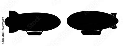 Set of flying air ship full black silhouette vector illustration design