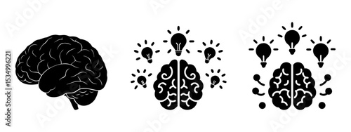 Set of human brain idea  full black silhouette vector illustration design