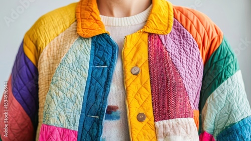 Colorful patchwork quilt jacket fashion statement for trendy lifestyle, winter style, and casual wear