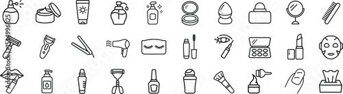 cosmetics and makeup outline icon set