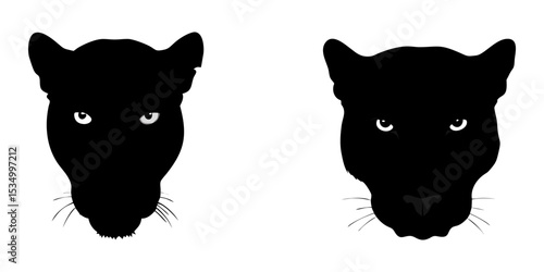 Set of panther head full black silhouette vector illustration design