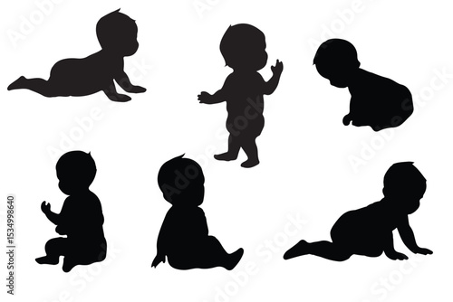 Baby collection silhouette, Baby activity silhouette . Good use for logo or symbol your company. Easy to edit or change color. 