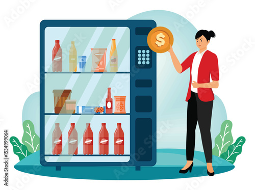 Vending machine concept. A Modern Vending Machine with a Person Making a Purchase.