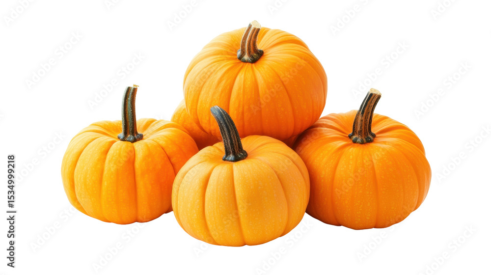 Four Vibrant Orange Pumpkins with Smooth Skin Stacked Together Isolated on a Transparent Background Four Vibrant Orange Pumpkins with Smooth Skin Stacked Together Isolated on a Transparent Background