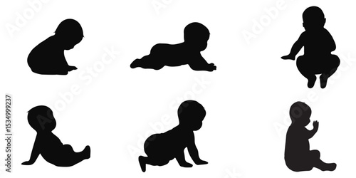 Baby Silhouette Collection . Capturing Baby's First Moments . Sitting, crawling and standing. Vector illustration .  
