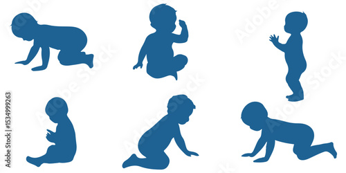Baby Silhouette Collection . Capturing Baby's First Moments . Sitting, crawling and standing. Vector illustration .  