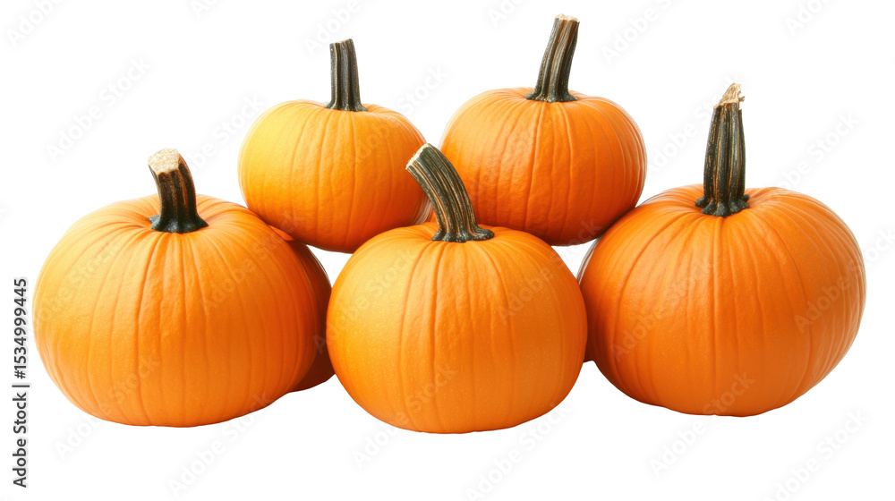 Group of Five Vibrant Orange Pumpkins with Textured Skin on a Transparent Background Group of Five Vibrant Orange Pumpkins with Textured Skin on a Transparent Background