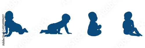 Baby's First Year in Silhouettes Diverse Baby Silhouette Set Showing Crawling Sitting And Standing On White Background  . 