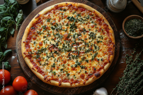 Wallpaper Mural Cheese-covered pizza topped with tomatoes and herbs. Torontodigital.ca