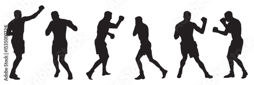 Set of vector illustrations of men's boxing silhouettes . Boxing kickboxing sport silhouette . EPS 10