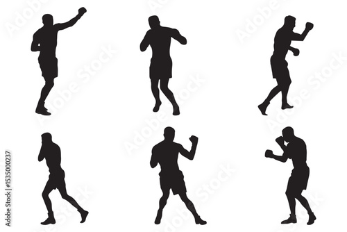 Set of vector illustrations of men's boxing silhouettes . Boxing kickboxing sport silhouette . EPS 10