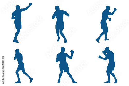Boxer Silhouette Vector Set Isolated On White Background Boxing Poses. silhouettes of boxing player is isolated on a white background . 