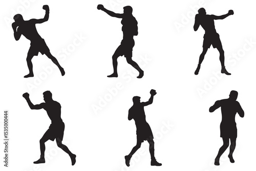 Set of vector illustrations of men's boxing silhouettes . Boxing kickboxing sport silhouette . EPS 10
