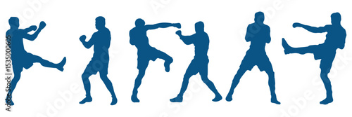 Boxer in different pose black silhouette set . boxers in action with various poses . EPS 10 