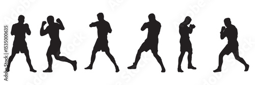 Boxer in different pose black silhouette set . boxers in action with various poses . EPS 10 