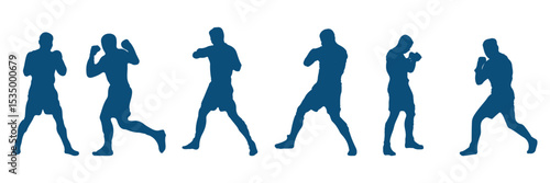 Boxer in different pose black silhouette set . boxers in action with various poses . EPS 10 