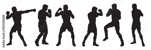 Boxer in different pose black silhouette set . boxers in action with various poses . EPS 10 