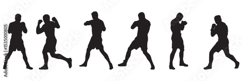 Boxer Silhouette Vector Set Isolated On White Background Boxing Poses And Victory Expressions Sports Training . EPS 10