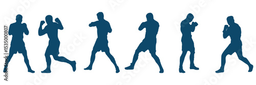 Boxer Silhouette Vector Set Isolated On White Background Boxing Poses And Victory Expressions Sports Training . EPS 10