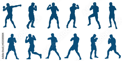 Boxing silhouette, Double Boxing set box icon, Boxing illustration, silhouette, set icon, silhouette . EPS 10