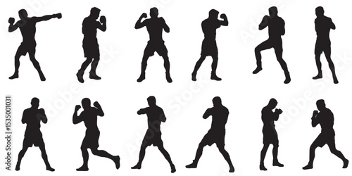 Boxing silhouette, Double Boxing set box icon, Boxing illustration, silhouette, set icon, silhouette . EPS 10