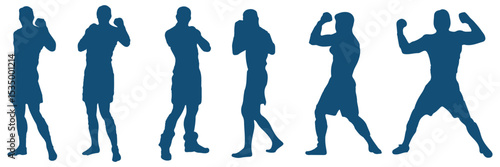 
Set of silhouettes of boxer fighting.  Boxer in different pose black silhouette set . EPS 10