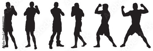 
Set of silhouettes of boxer fighting.  Boxer in different pose black silhouette set . EPS 10
