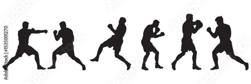 
Set of silhouettes of boxer fighting.  Boxer in different pose black silhouette set . EPS 10