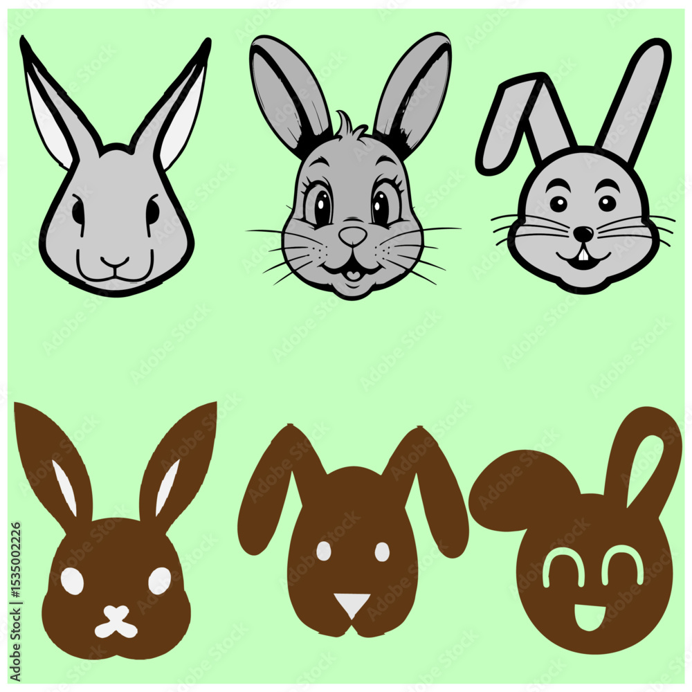 Fototapeta premium Rabbit Bunny Vector Set 9
