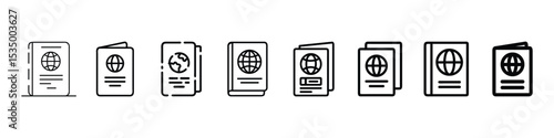 passport icon in flat style, Passport line icon set. passport icon design illustration design, visa approval sign, national identity emblem and global transit permit icons