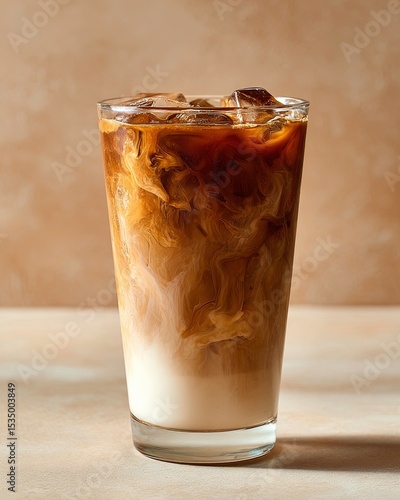 Iced Coffee Latte with Milk Swirl – Minimalist Cafe Drink in Clear Glass