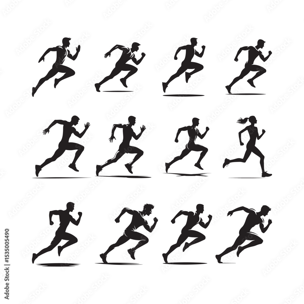 running vector silhouette clip art logo design illustration set running vector silhouette clip art logo design illustration set