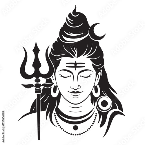 Vector illustration of a  tattoo, beautiful face, flowing hair, and glamorous style