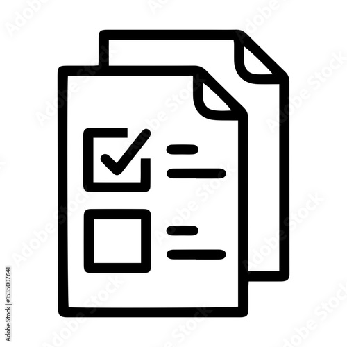 Outline style image depicts two overlapping document pages, with the front page featuring a checked square box on the top and a blank box below it, implying multiple pages with selectable options