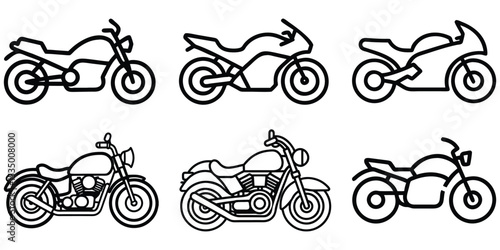 Black and White Vector Line Art of Motorcycle Doodle Clipart