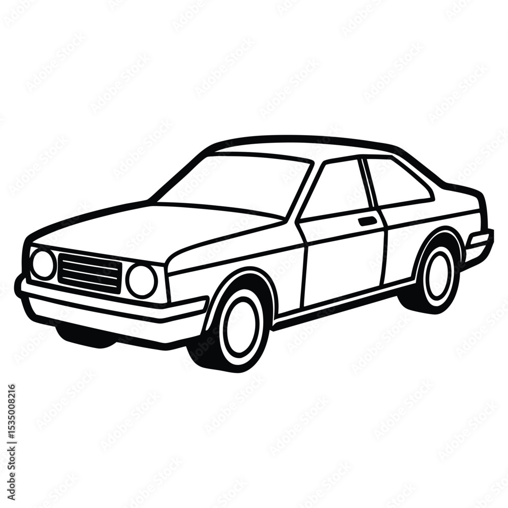 Fototapeta premium Minimal Car Vector Line Art in Black and White