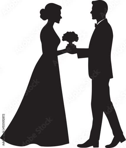 Wallpaper Mural "Elegant Wedding Couple Silhouette – Black and White, Clean Outline, High Resolution, Isolated on White Background" Torontodigital.ca