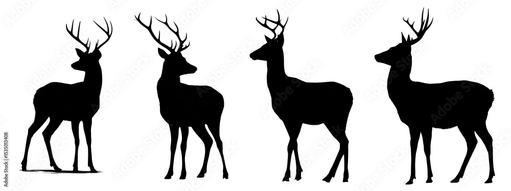 Fototapeta premium Deer Silhouettes Set Isolated on Transparent Background